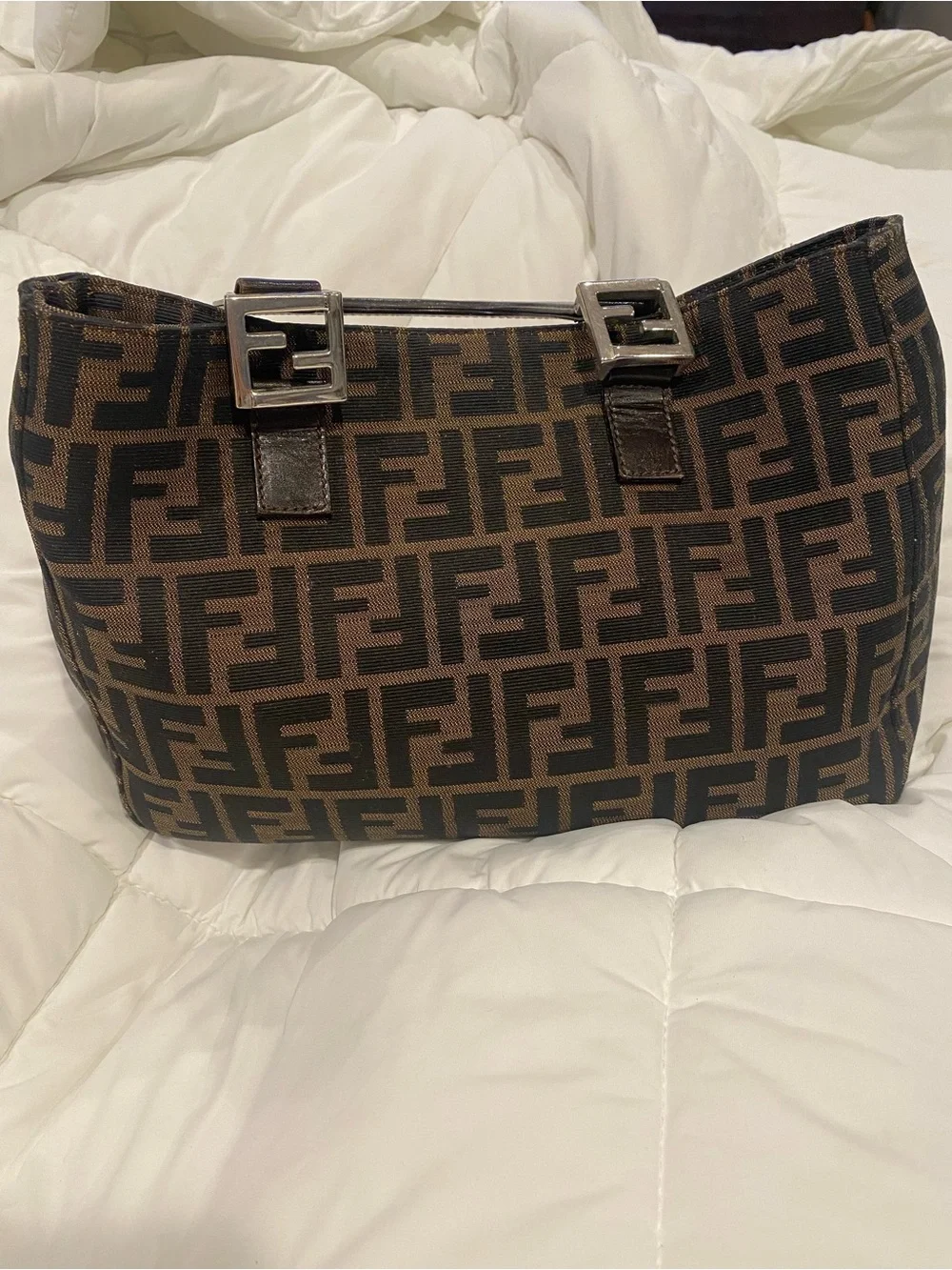 Fendi Brown FF Zucca Tote Bag with Leather Handles